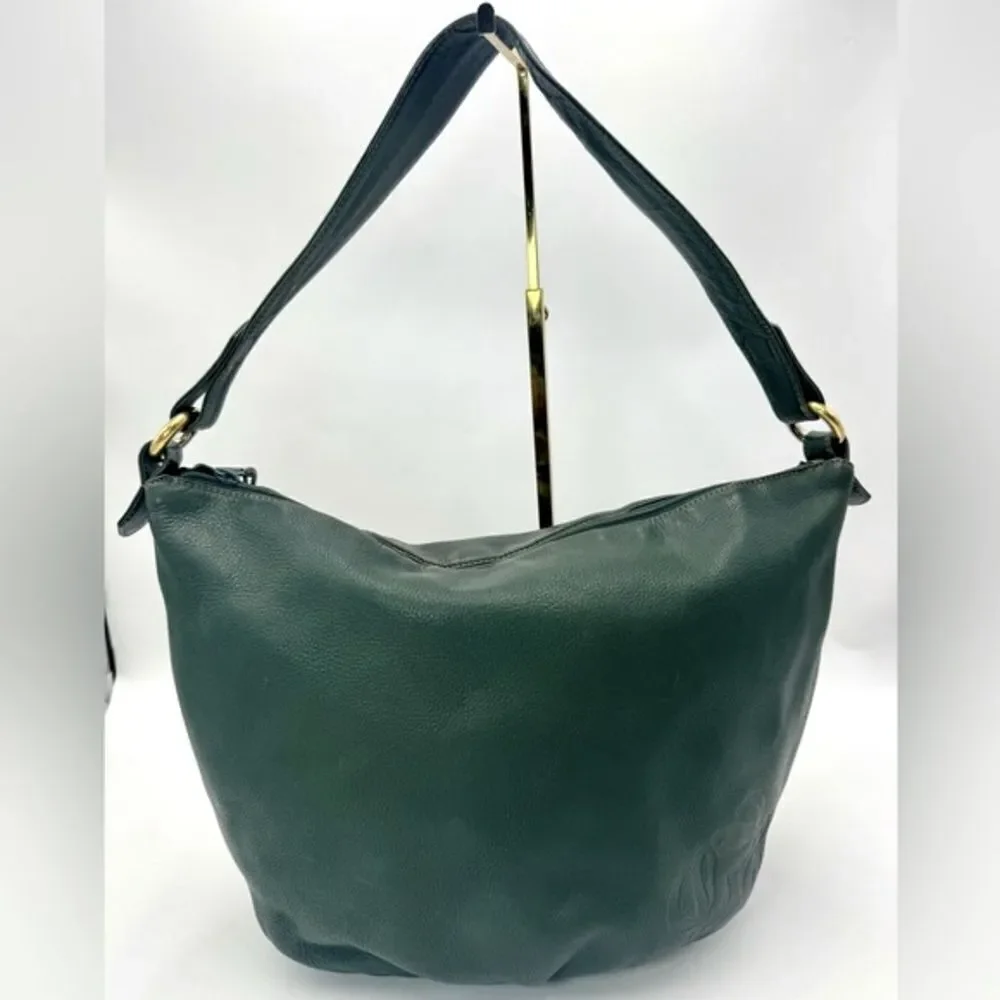 Auth Loewe Green Pebble Grain Leather Anagram Hobo Shoulder Bag Preloved Purse